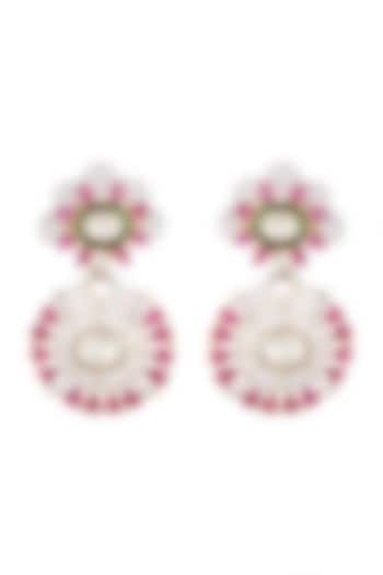 White & Gold Finish Ruby Earrings by Tsara