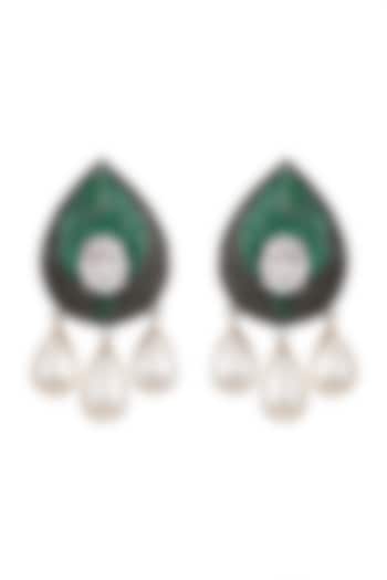 White & Black Rhodium Finish Swarovski Earrings by Tsara