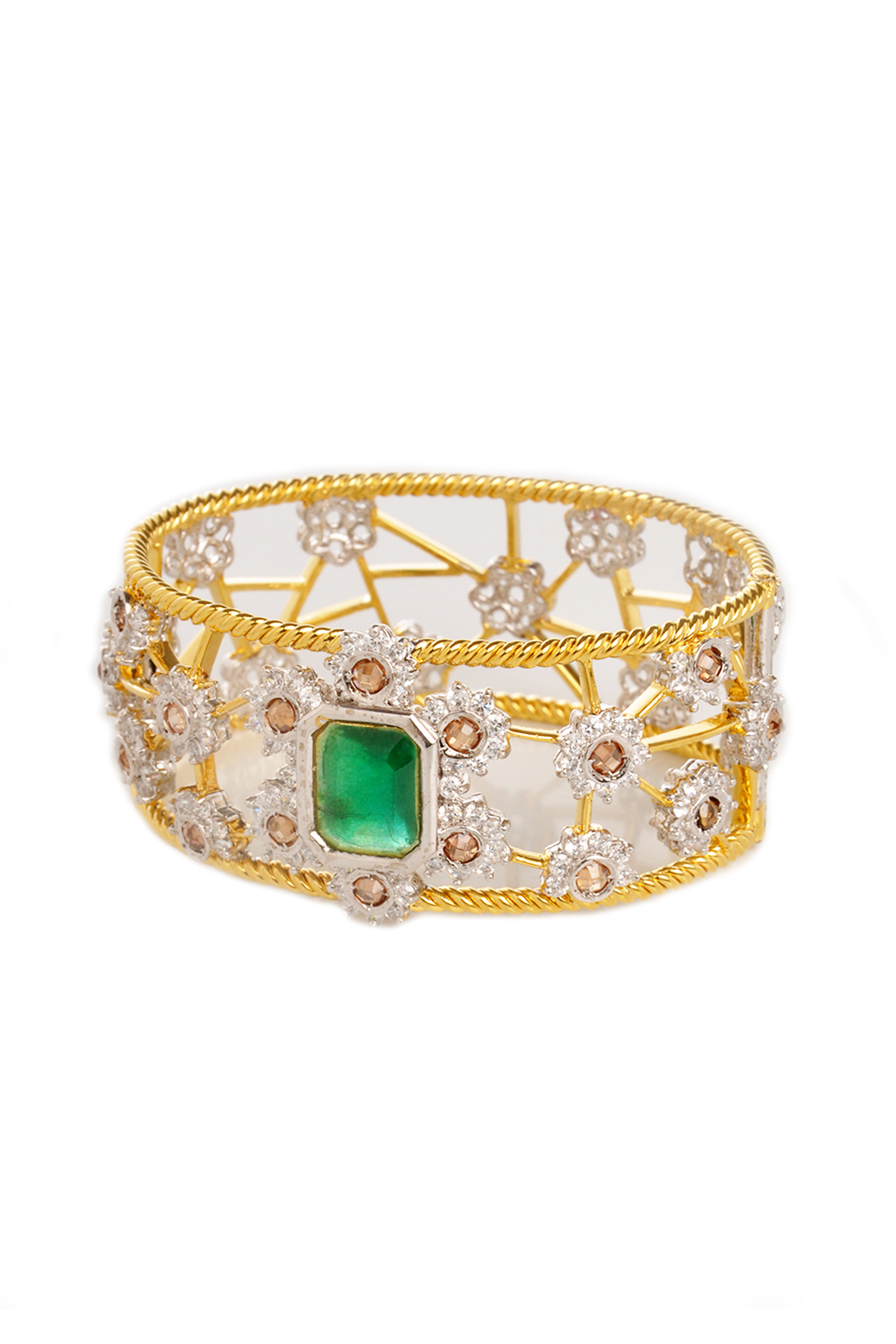 Tow-Tone Finish Cubic Zirconia & Green Onyx Bracelet by Tsara at Pernia's Pop Up Shop