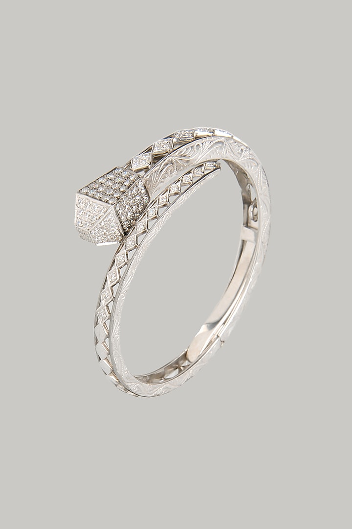 White Gold Finish Cubic Zirconia Bracelet by Tsara at Pernia's Pop Up Shop