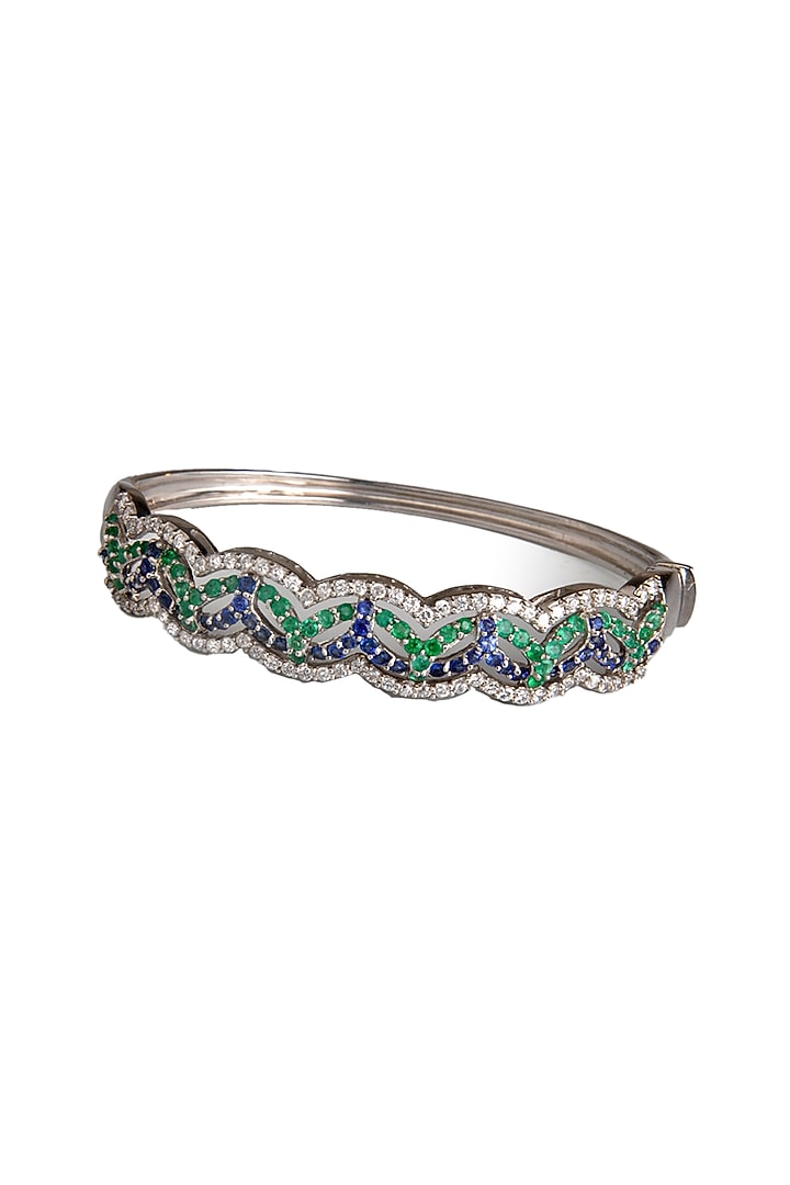 White Finish Blue & Green Cubic Zirconia Wave Bracelet by Tsara at Pernia's Pop Up Shop