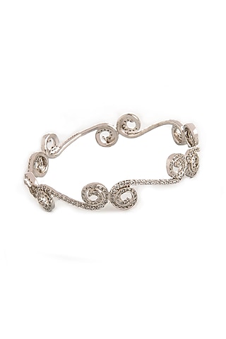 White Gold Finish Cubic Zirconia Bangle by Tsara