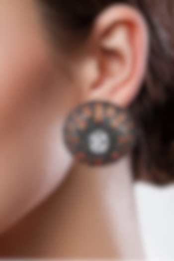 White Rhodium Finish Cubic Zirconia & Swarovski Stud Earrings In Sterling Silver by Tsara at Pernia's Pop Up Shop