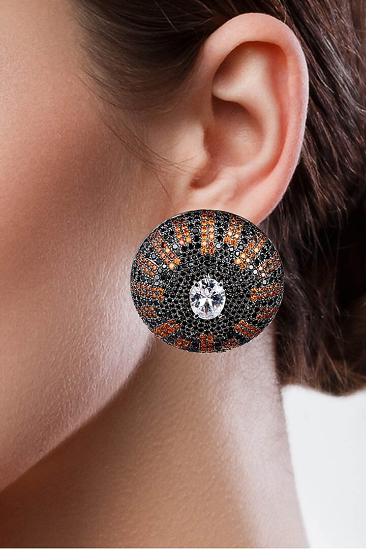 White Rhodium Finish Cubic Zirconia & Swarovski Stud Earrings In Sterling Silver by Tsara at Pernia's Pop Up Shop