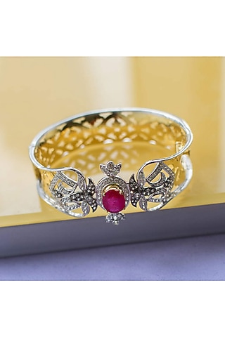 Multi-Tone Finish Cubic Zirconia & Ruby Stone Bracelet by Tsara