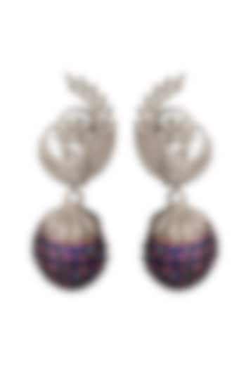 White Finish Cubic Zirconia & Sapphire Dangler Earrings by Tsara at Pernia's Pop Up Shop