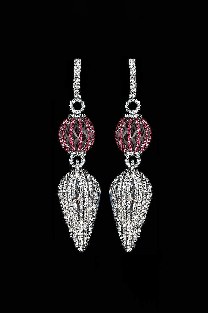 Two Tone Finish Cubic Zirconia & Hydro Ruby Dangler Earrings by Tsara at Pernia's Pop Up Shop