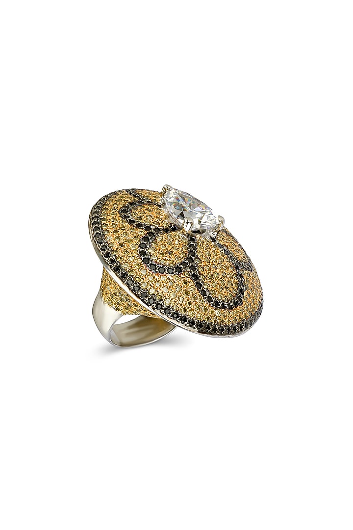 White Finish Cubic Zirconia & Crystal Ring In Sterling Silver by Tsara at Pernia's Pop Up Shop