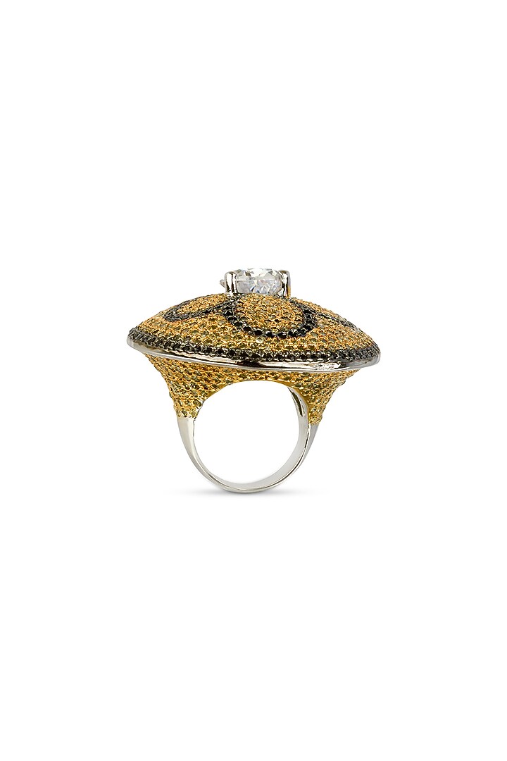 White Finish Cubic Zirconia & Crystal Ring In Sterling Silver by Tsara at Pernia's Pop Up Shop