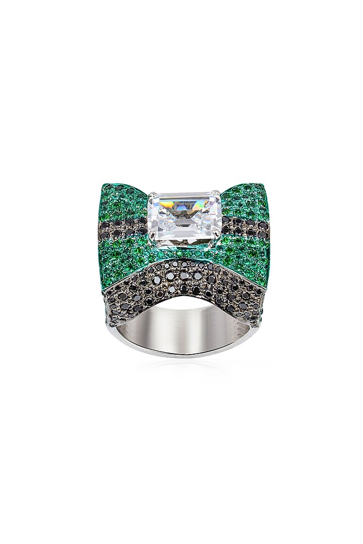 White Finish Cubic Zirconia & Swarovski Ring In Sterling Silver by Tsara at Pernia's Pop Up Shop