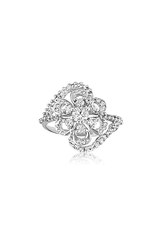 White Rhodium Finish Cubic Zirconia Ring In Sterling Silver by Tsara