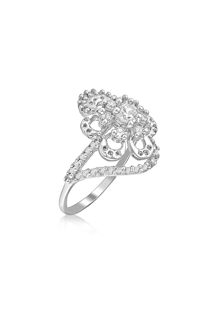 White Rhodium Finish Cubic Zirconia Ring In Sterling Silver by Tsara at Pernia's Pop Up Shop