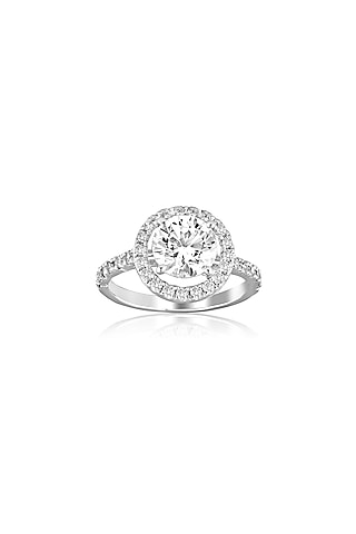 White Rhodium Finish Cubic Zirconia Ring In Sterling Silver by Tsara