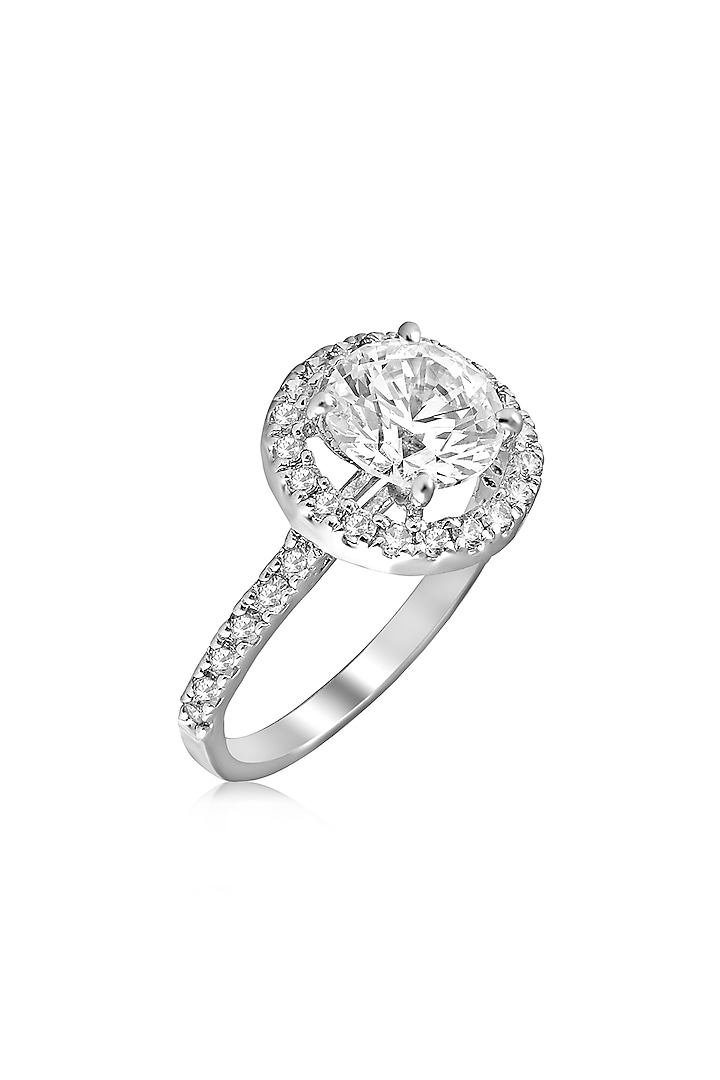 White Rhodium Finish Cubic Zirconia Ring In Sterling Silver by Tsara at Pernia's Pop Up Shop