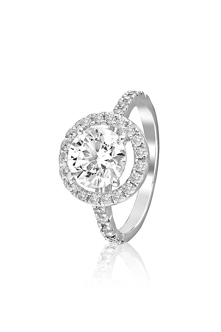 White Rhodium Finish Cubic Zirconia Ring In Sterling Silver by Tsara at Pernia's Pop Up Shop