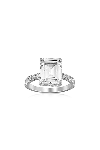 White Rhodium Finish Cubic Zirconia Ring In Sterling Silver by Tsara