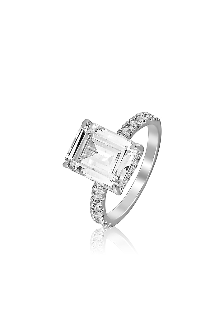 White Rhodium Finish Cubic Zirconia Ring In Sterling Silver by Tsara at Pernia's Pop Up Shop