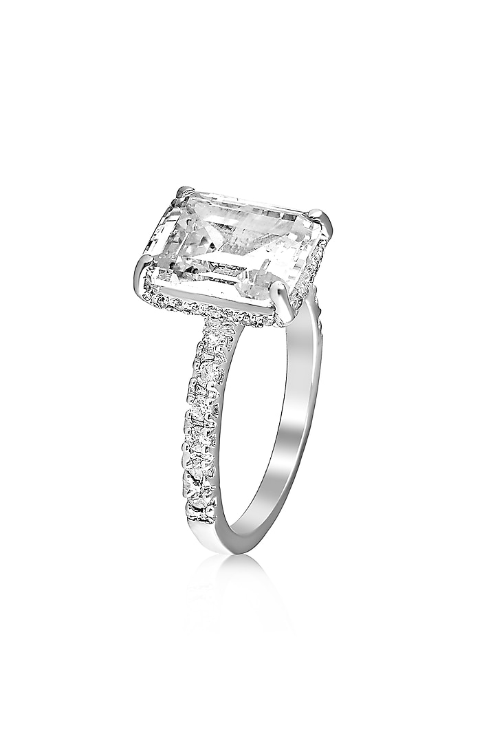 White Rhodium Finish Cubic Zirconia Ring In Sterling Silver by Tsara at Pernia's Pop Up Shop