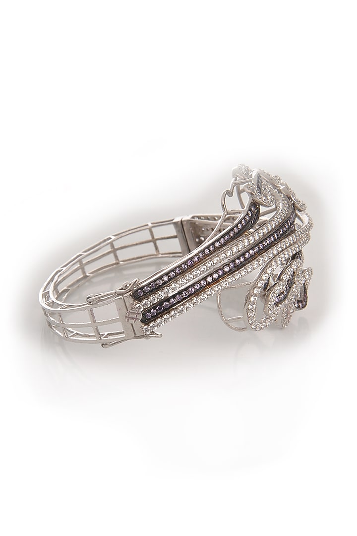 White Finish Cubic Zirconia Bracelet by Tsara at Pernia's Pop Up Shop