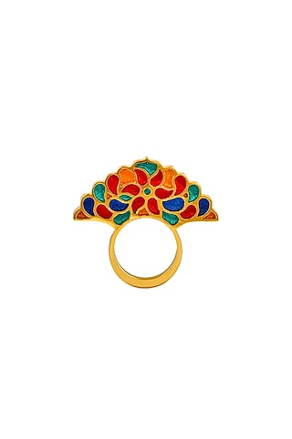 Gold Finish Enamelled Ring In Sterling Silver by Tsara