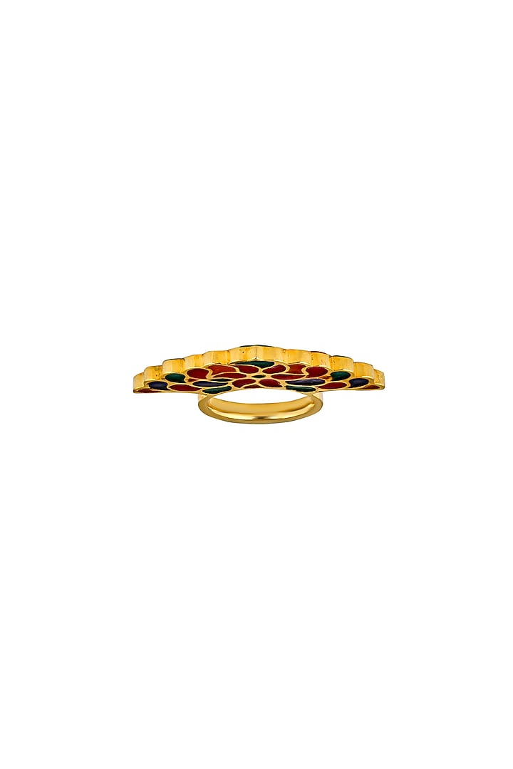Gold Finish Enamelled Ring In Sterling Silver by Tsara at Pernia's Pop Up Shop