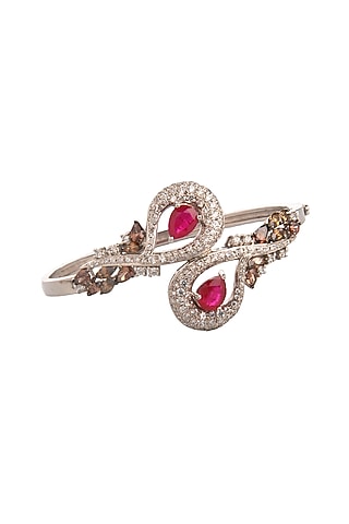 White Finish Cubic Zirconia & Hydro Ruby Bracelet by Tsara