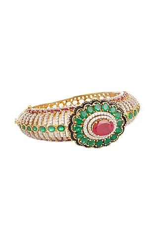 Two-Tone Finish Cubic Zirconia & Hydro Emerald Bracelet by Tsara