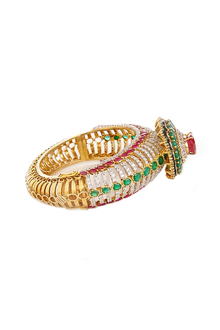 Two-Tone Finish Cubic Zirconia & Hydro Emerald Bracelet by Tsara at Pernia's Pop Up Shop