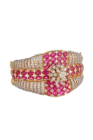 White Rhodium Finish Cubic Zirconia & Pink Stone Bracelet by Tsara