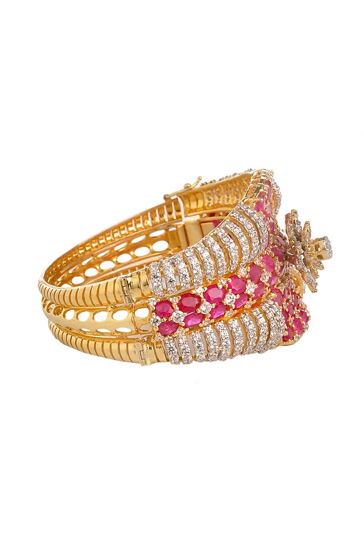 White Rhodium Finish Cubic Zirconia & Pink Stone Bracelet by Tsara at Pernia's Pop Up Shop