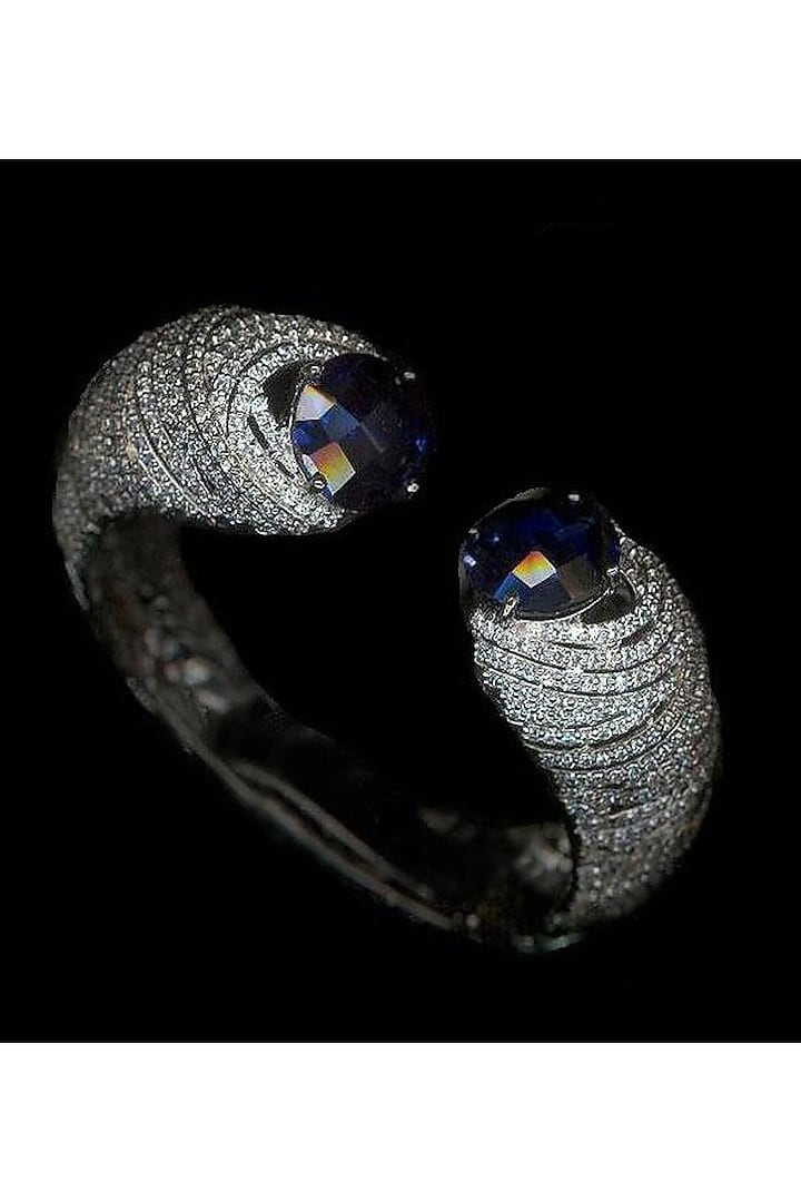 Two-Tone Finish Cubic Zirconia & Blue Sapphire Stone Bracelet by Tsara at Pernia's Pop Up Shop