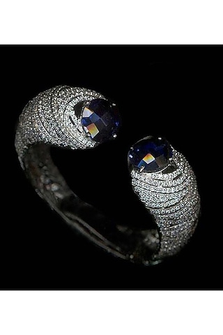 Two-Tone Finish Cubic Zirconia & Blue Sapphire Stone Bracelet by Tsara