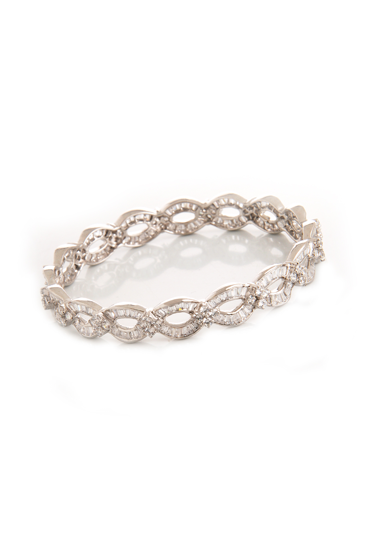 White Rhodium Finish Cubic Zirconia Bangle by Tsara at Pernia's Pop Up Shop