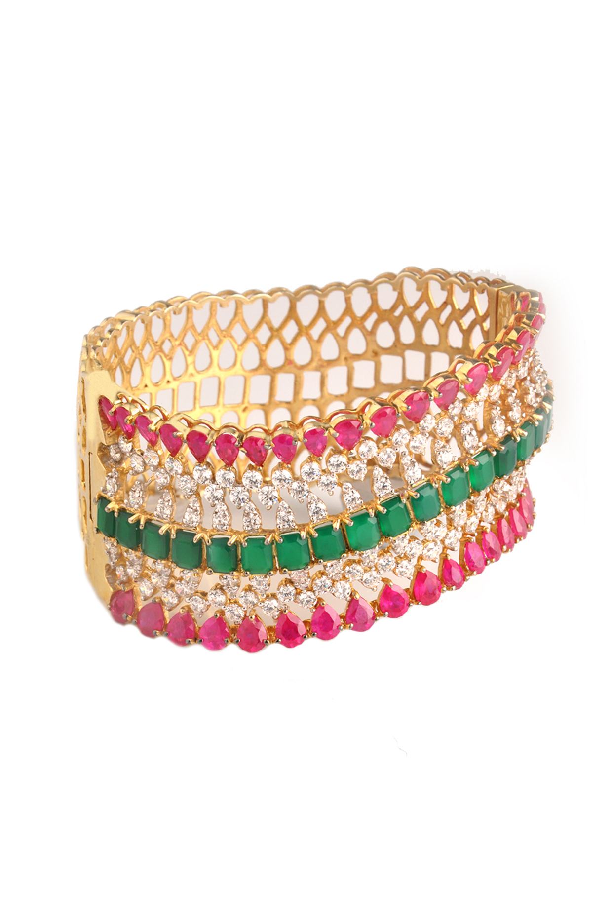Two Tone Finish Emerald & Ruby Bracelet by Tsara at Pernia's Pop Up Shop