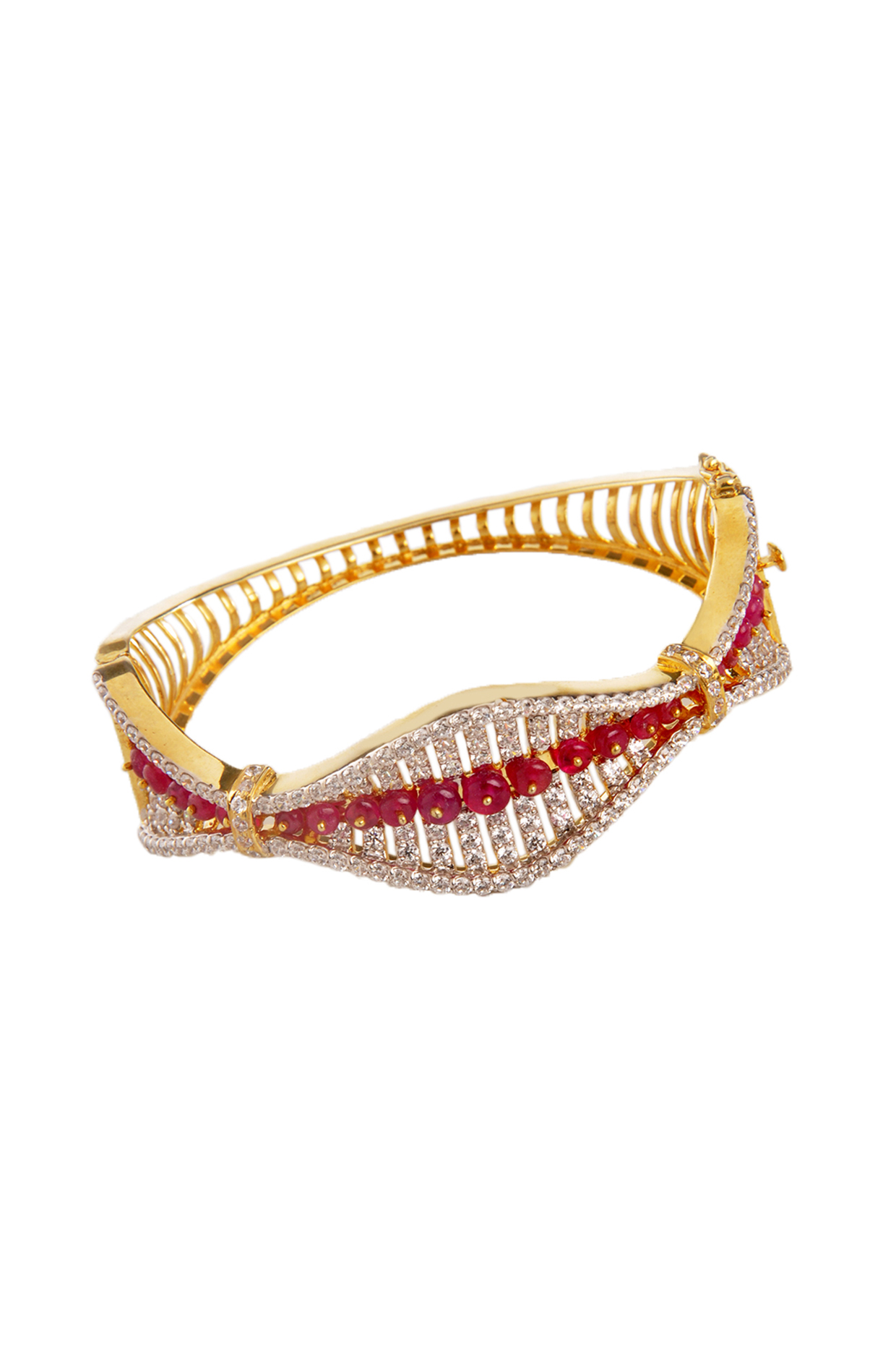 Gold Finish Ruby & Zirconia Bracelet by Tsara at Pernia's Pop Up Shop