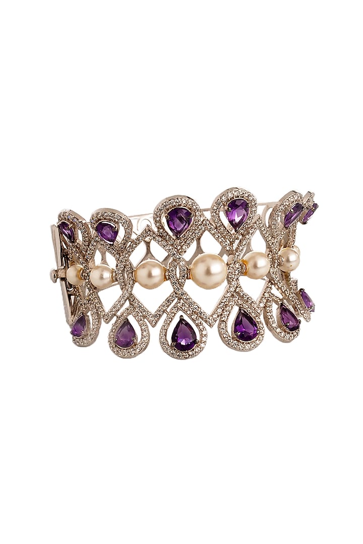 White Finish Amethyst & Zirconia Bracelet by Tsara at Pernia's Pop Up Shop