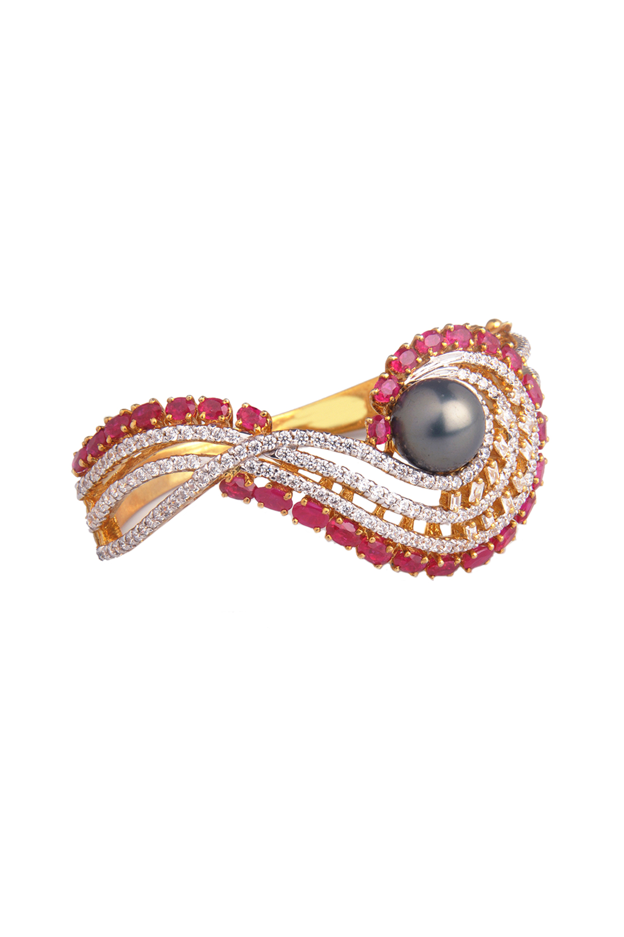 Two-Tone Finish Cubic Zirconia & Ruby Bracelet by Tsara at Pernia's Pop Up Shop