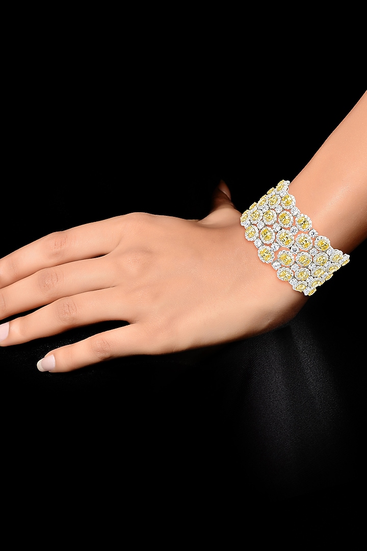 Two-Tone Finish Zircon & Yellow Stone Bracelet In Sterling Silver by Tsara at Pernia's Pop Up Shop