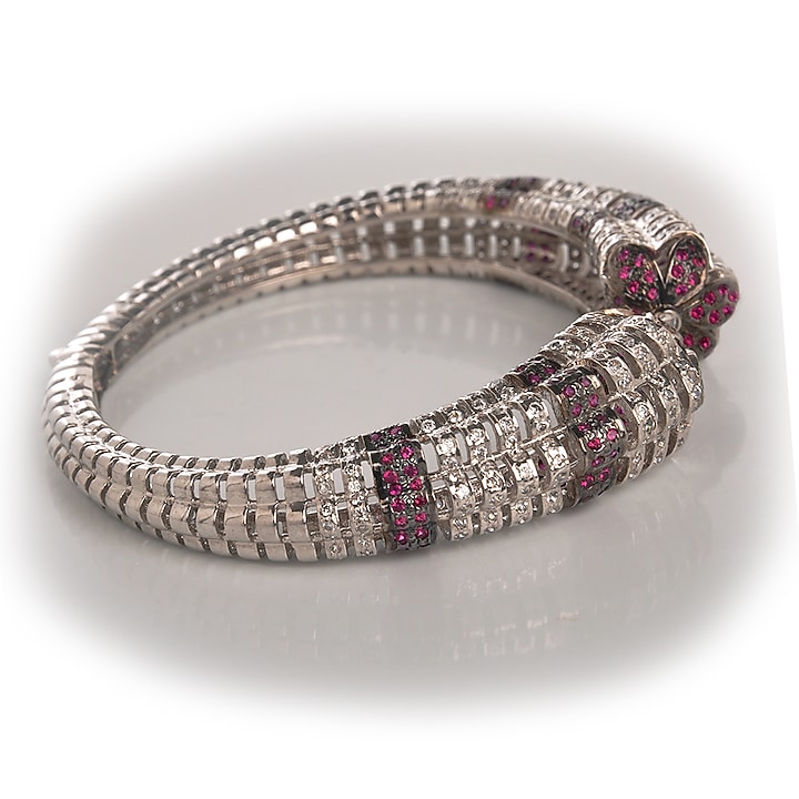 Two-tone Finish Cubic Zirconia & Hydro Ruby Stone Bracelet by Tsara at Pernia's Pop Up Shop