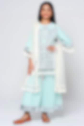 Aqua Blended Georgette Sharara Set For Girls by The Story Brand