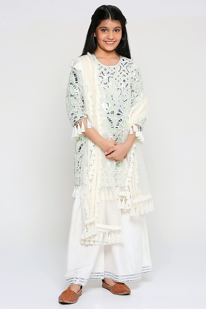 Pistachio Blended Georgette Sharara Set For Girls by The Story Brand