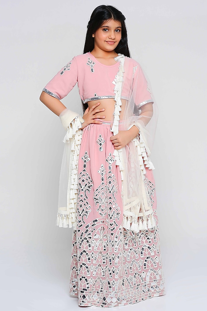 Pink Gota Embroidered Lehenga Set For Girls by The Story Brand