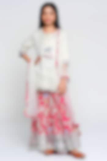 Cream & Fuchsia Gota Embroidered Sharara Set For Girls by The Story Brand