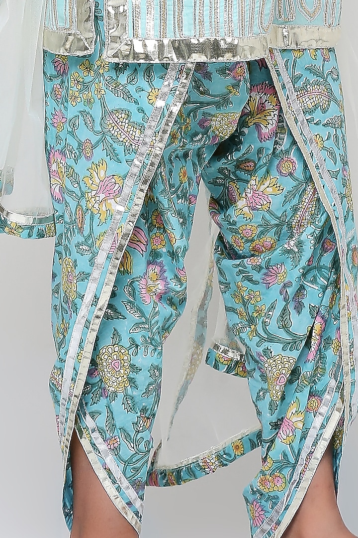 Aqua Gota Embroidered Kurta Set For Girls by The Story Brand at Pernia's Pop Up Shop
