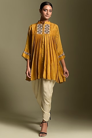 Mustard Organza Kurta Set by Two Sisters By Gyans