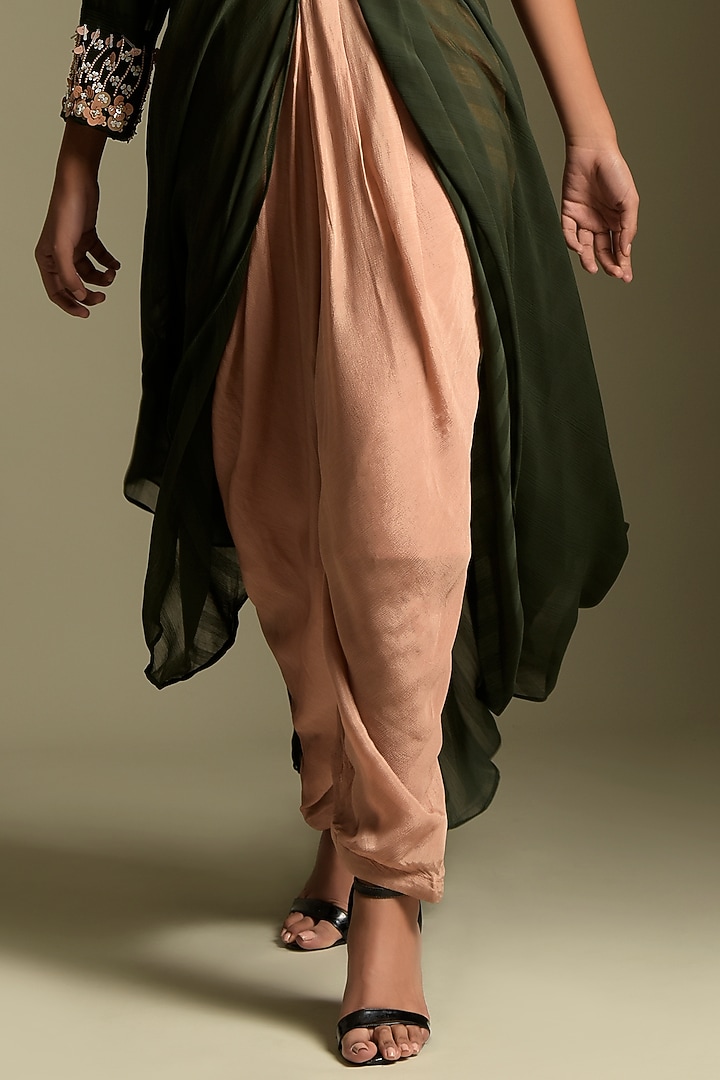 Olive Green Chiffon Jacket Set by Two Sisters By Gyans at Pernia's Pop Up Shop