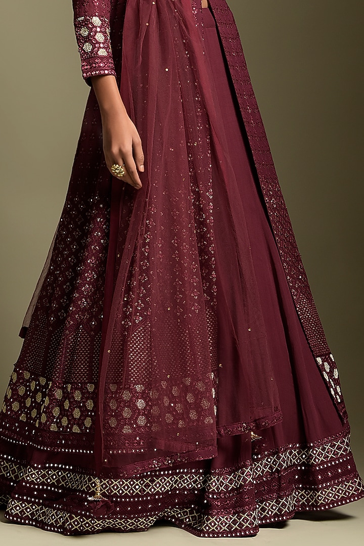 Wine Georgette Wedding Anarkali Set by Two Sisters By Gyans at Pernia's Pop Up Shop