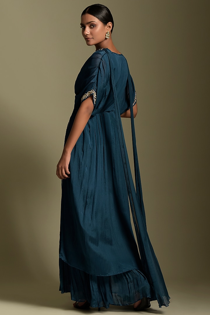 Turquoise Blue Chiffon Kaftan Set by Two Sisters By Gyans at Pernia's Pop Up Shop