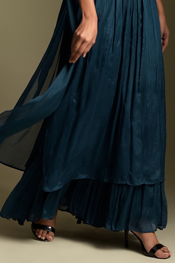 Turquoise Blue Chiffon Kaftan Set by Two Sisters By Gyans at Pernia's Pop Up Shop