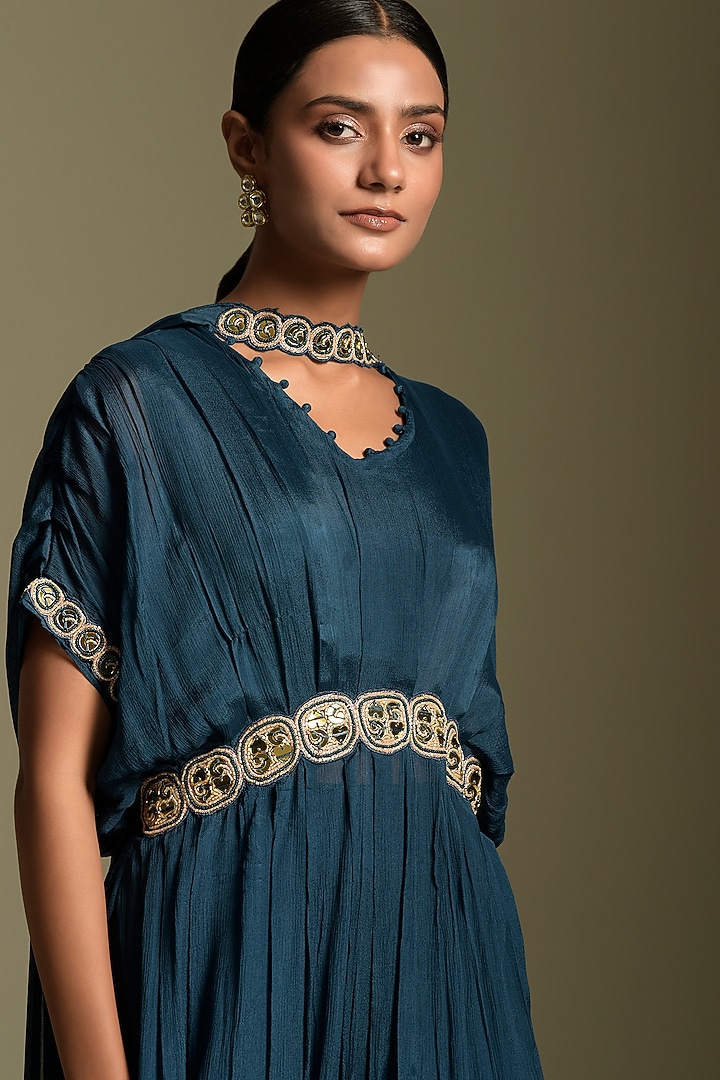 Turquoise Blue Chiffon Kaftan Set by Two Sisters By Gyans at Pernia's Pop Up Shop